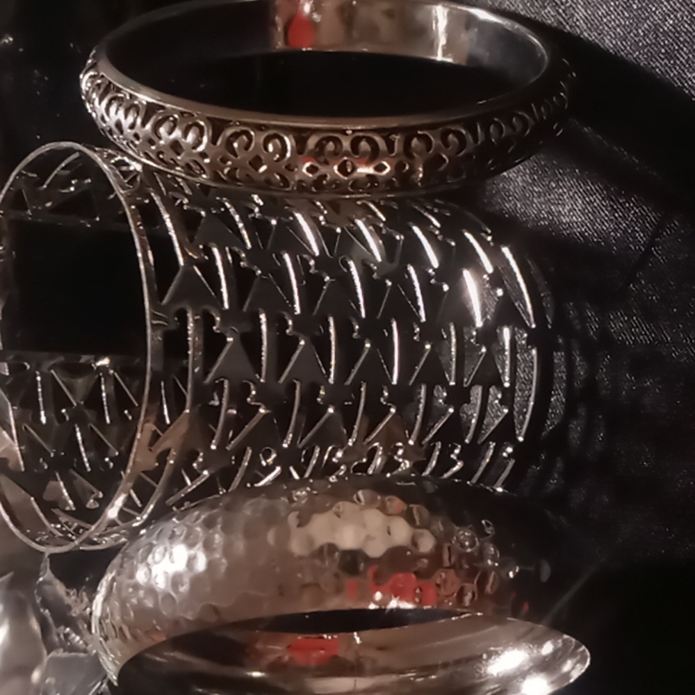 Cuff & 2 silver tone braclets